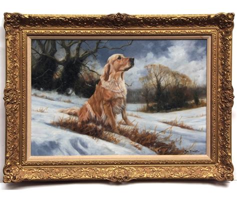 John Trickett Golden Retriever In Winter Landscape Mutualart