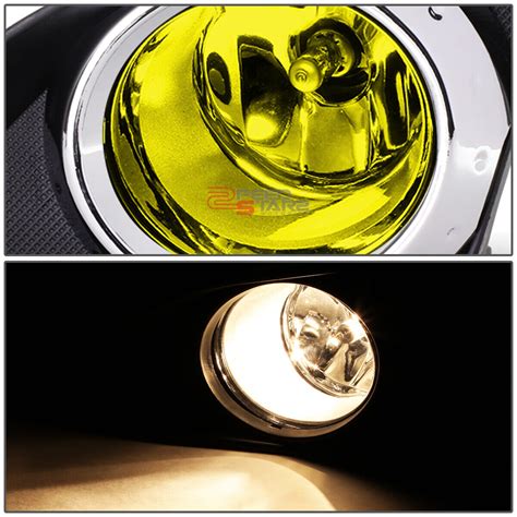 Amber Lens Front Bumper Fog Light Lamps Kit Bezel Chrome Ring For