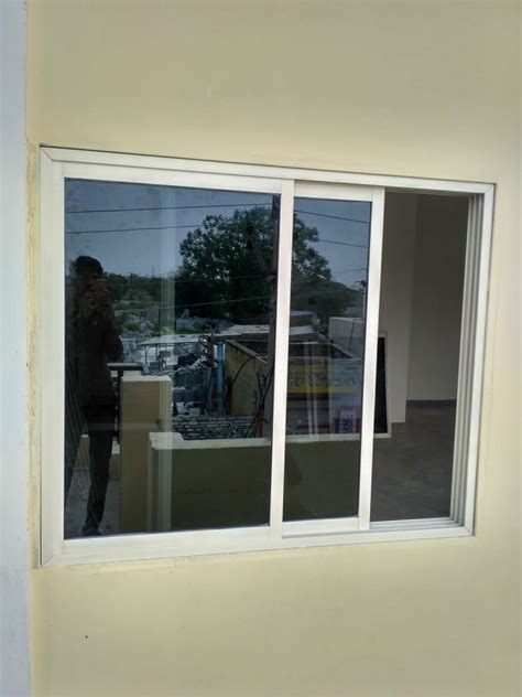 White Frame Powder Coated Three Track Aluminium Sliding Window For