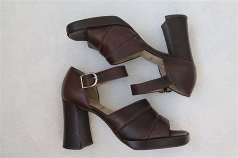 Vintage 70s Platform Shoes Chunky Heel Brown Platform Sandal