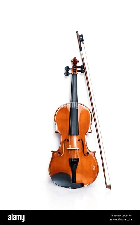 Violin And Bow On White Background Classical Musical Instrument Stock