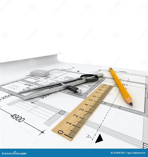 Bauplan Mit Skala Und Bleistift Stock Abbildung Illustration Von