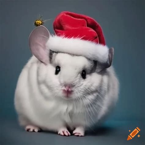 Festive White Chinchilla Wearing A Christmas Hat On Craiyon