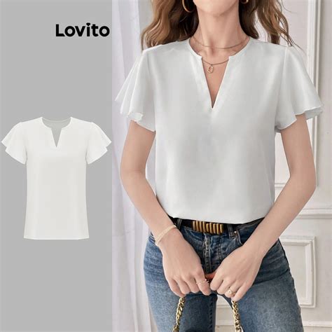 Lovito Blusa Elegante Babados Lisos Para Mulheres L95ED342 Shopee