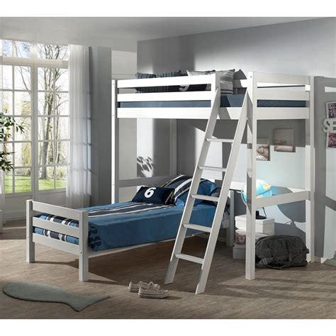 White 4ft6 Double High Sleeper with Single Bed - L Shaped by Vipack Pi ...