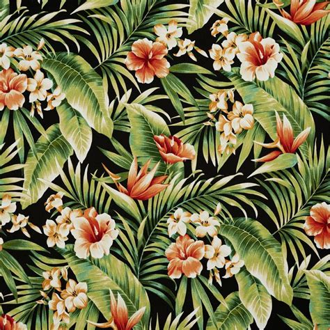 Costa Rica Black And Coral Peach Floral Prints Upholstery Fabric By The