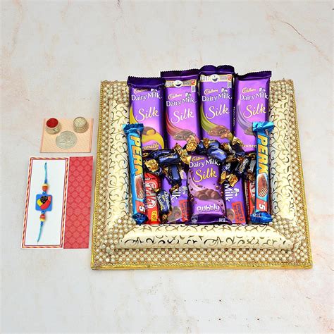 Rakhi Chocolate Thali 7 Pcs Dairy Milk 2 Perk In A Thali With Rakhi