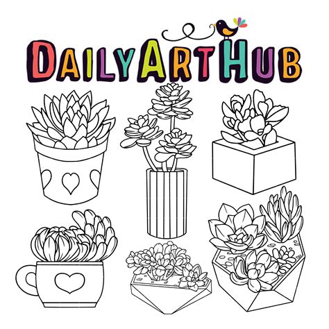 Outline Succulent Plants Clip Art Set Daily Art Hub Free Clip Art