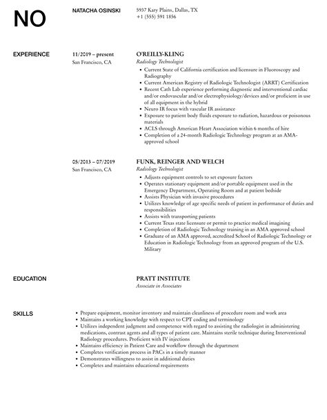 Radiology Technologist Resume Samples Velvet Jobs