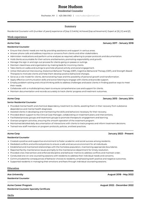 Residential Counselor Resume Examples And Templates