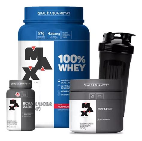 Combo 100 Whey 900g Bcaa 60caps Creatina 300g Coqueteleira Frete Grátis