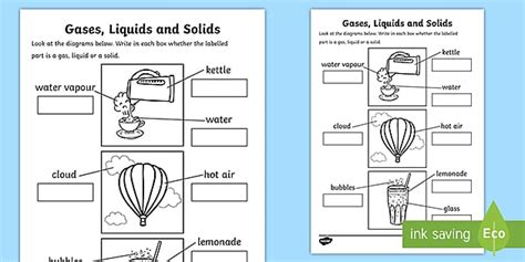 Gasses Liquids And Solids Worksheet Teacher Made Twinkl