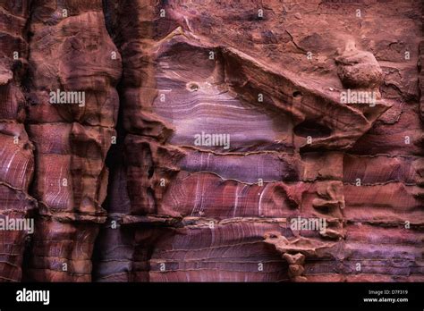 A Rugged Rock Wall Of Colourful Sandstonepetra Jordan Stock Photo Alamy
