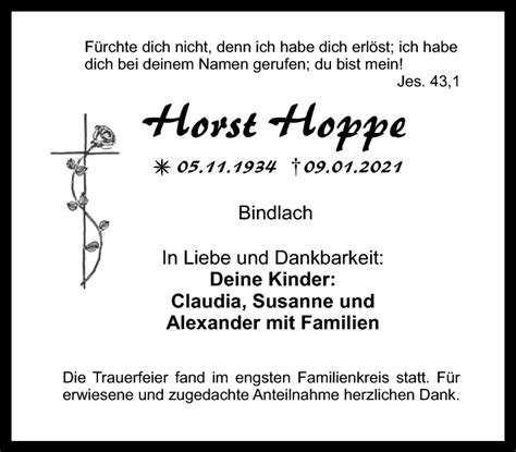 Traueranzeigen Von Horst Hoppe Nordbayerischer Kurier