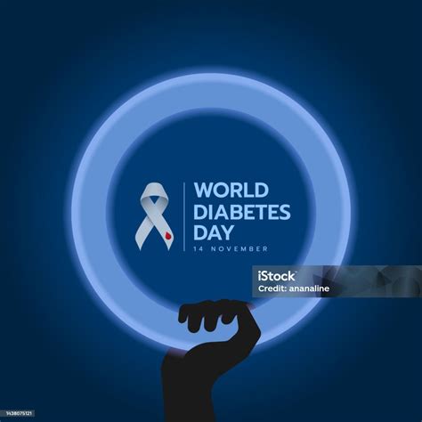 World Diabetes Day Silhouette Hand Hold White Neon Blue Circle Symbol