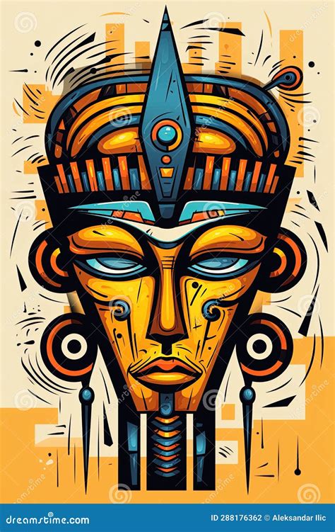 Egyptian Pharaoh Funeral Mask Abstract Poster Design Generative Ai