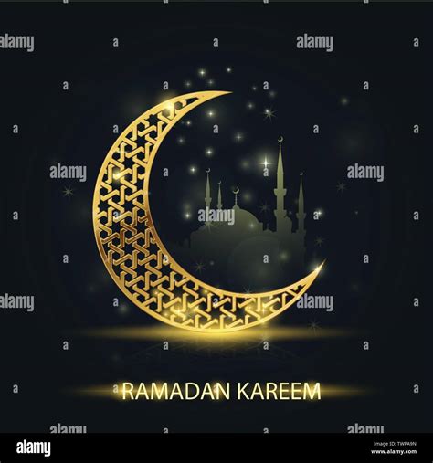 La Media Luna Islámica Y La Silueta De La Mezquita Ramadan Kareem