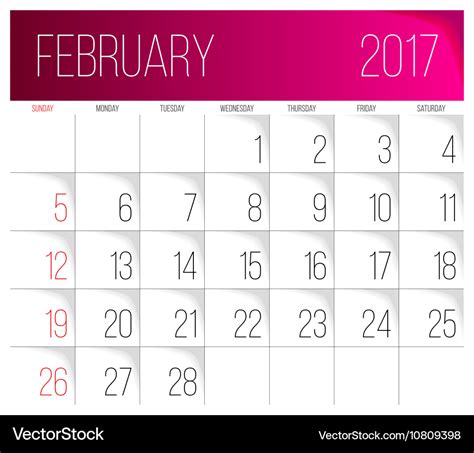 February 2017 Calendar Template Royalty Free Vector Image