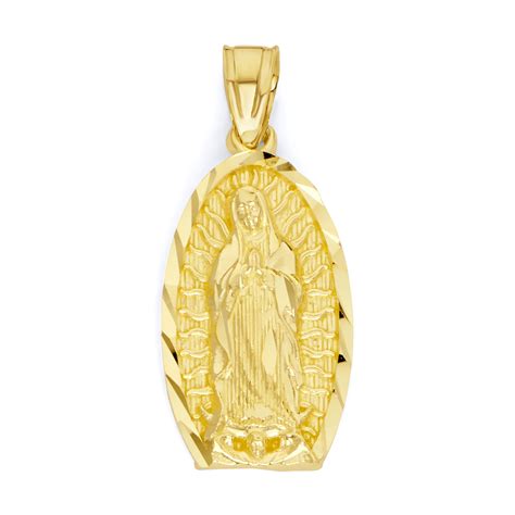 10k Gold Virgin Mary Pendant For Necklace Real Solid Gold Guadalupe