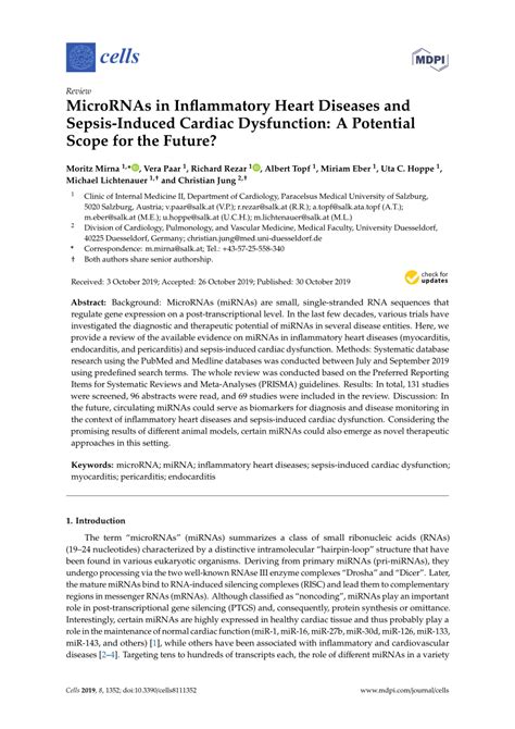 Pdf Micrornas In Inflammatory Heart Diseases And Sepsis Induced Cardiac Dysfunction A