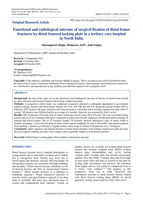 PDF Functional And Radiological Outcome Of Surgical Fixation Of