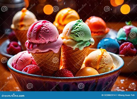 Big Colorful Rainbow Ice Cream In Cone Stock Illustration