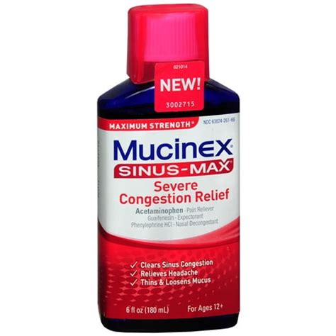 Mucinex Sinus Max Maximum Strength Severe Congestion Relief Liquid - 6 ...