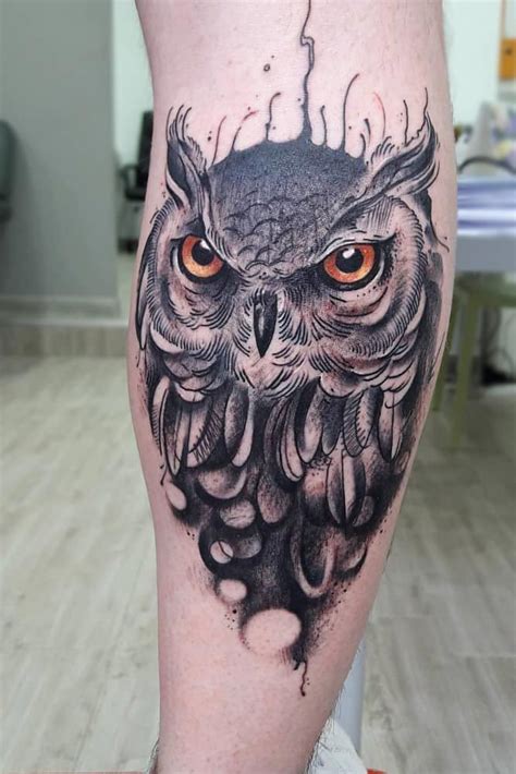 Mysterious Owl Tattoo Art In Realistic Style Mens Owl Tattoo Cute Owl