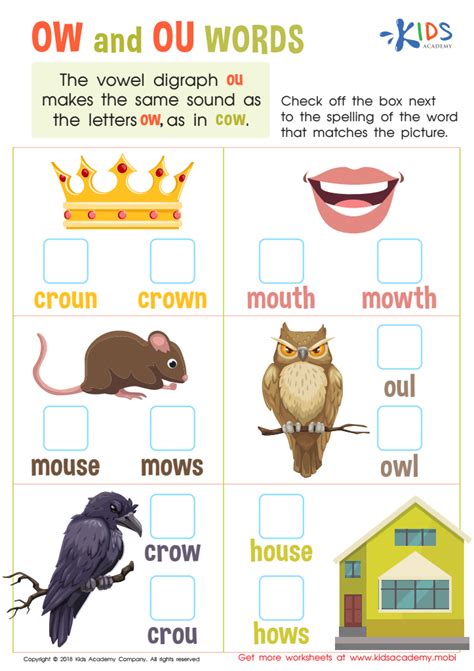 Ow Words List For Kids