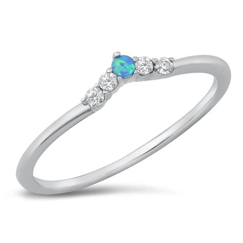 Choose Your Color White Cz Blue Simulated Opal Ring Sterling