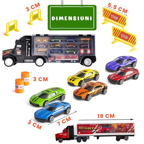 Set Camion Trailer De Jucarie Pentru Transport Masinute De Curse Tip