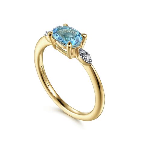 K Yellow Gold Oval Blue Topaz And Diamond Ring Shop K Yellow Gold