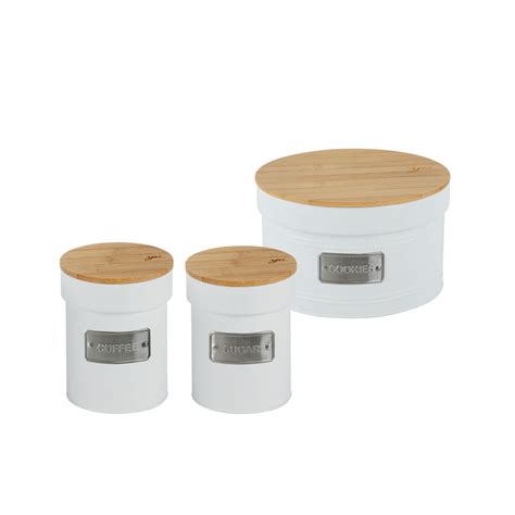 Porta Mantimentos Lata Branco Bambu Pote Cafe Açucar Cookies Shopee