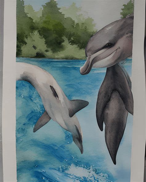 Watercolor Dolphins Pod Jumping Swimming · Creative Fabrica