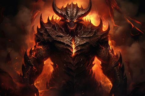 Premium Ai Image Muscular Demon Warrior In The Fiery Depths Of Hell