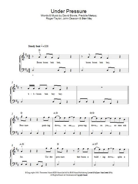 David Bowie & Queen Under Pressure Sheet Music Notes, Chords | Sheet ...