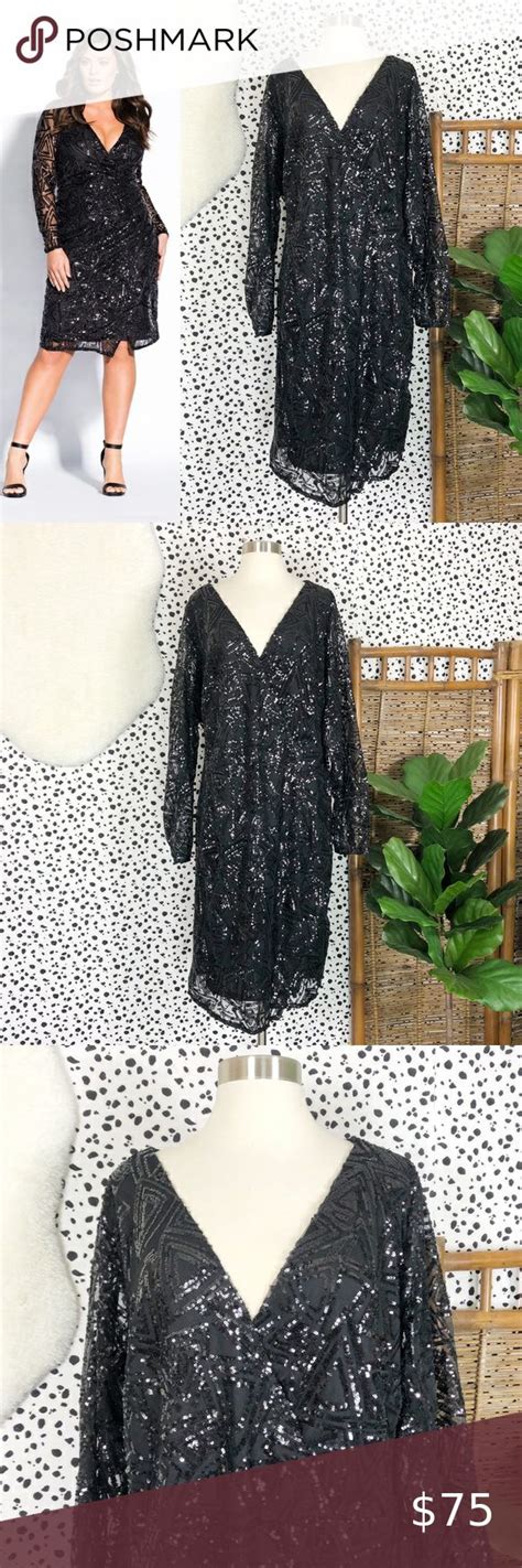 NEW City Chic Razzle Dazzle Black Sequin Dress L Black Sequin Dress