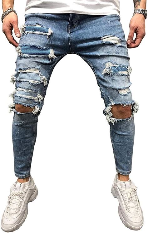 Bmeig Jeans Rasgados Hombres Hombres Vaqueros Denim Skinny Moda