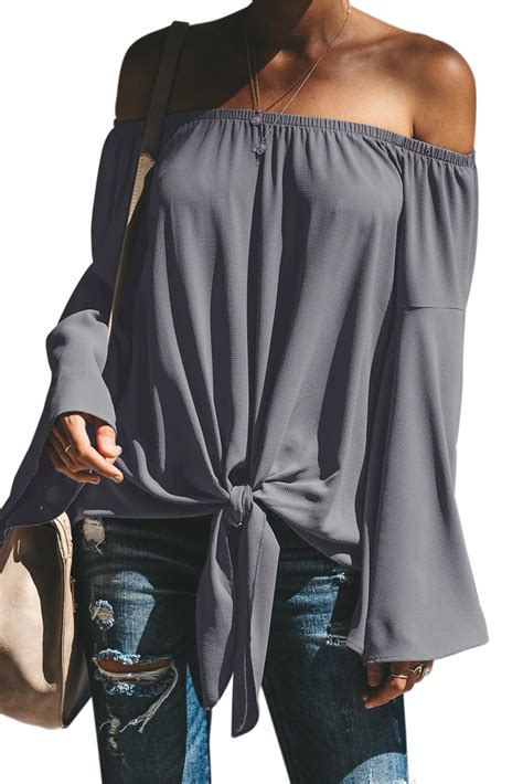 Asvivid Womens Fall Off The Shoulder Tops Solid Bell Long