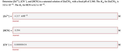 Solved Determine Zn2 CN And HCN In A Saturated Chegg