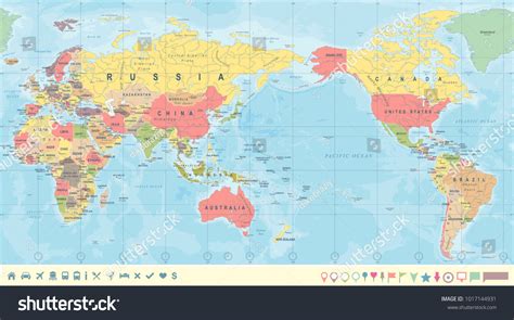 Vintage Political World Map Pacific Centered Stock Vector Royalty Free 1017144931 Shutterstock