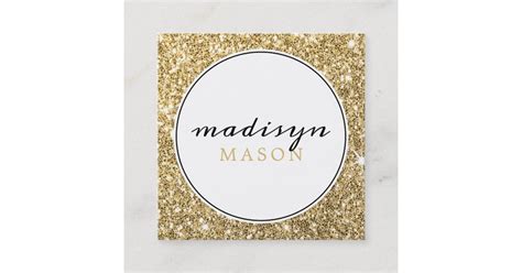 Calling Card Circle Border Black Gold Glitter Zazzle