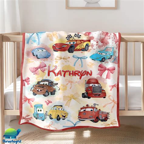 Personalized Watercolor Cars Blanket Coquette Bows Blanket Lightning