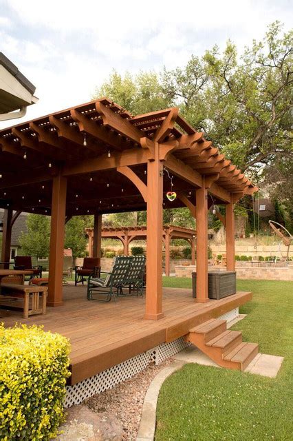 Pergola Covered Deck Lattice Full Wrap Cantilever Roof Traditional