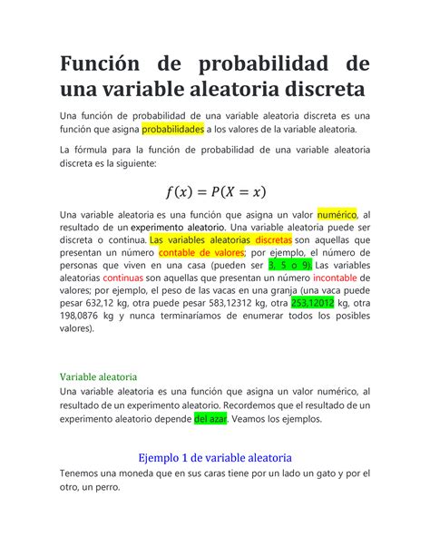 Variables Aleatorias Discretas Y Continuas Funci N De Probabilidad De