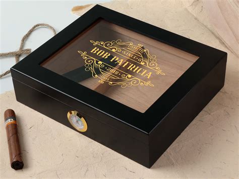 Engraved Glass Top Cigar Humidor Box Personalized Cigar Box Etsy