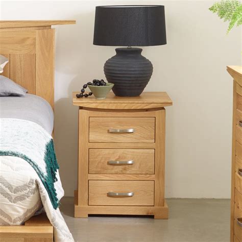 Tokyo Natural Solid Oak Bedside Table With 3 Drawers Oak Furniture