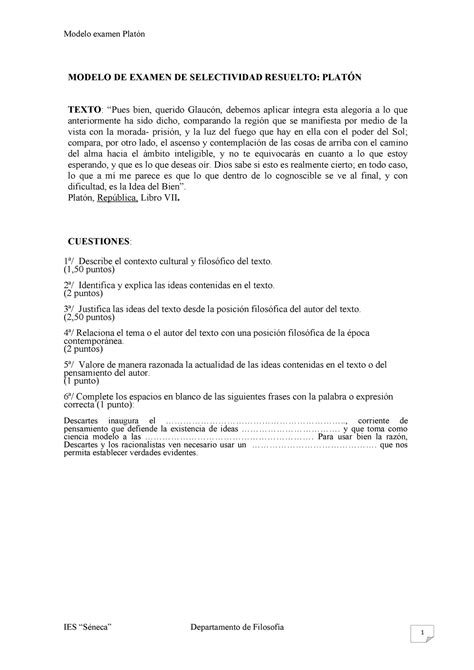 Modelo Examen Resuelto MODELO DE EXAMEN DE SELECTIVIDAD RESUELTO