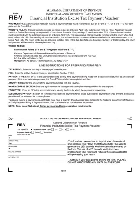 Fillable Form Fie V Financial Institution Excise Tax Payment Voucher