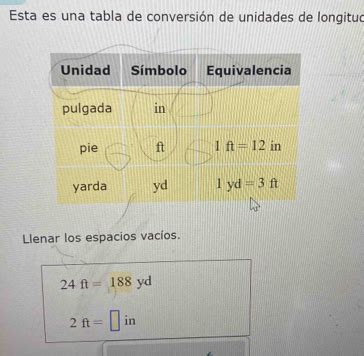 Solved Esta Es Una Tabla De Conversi N De Unidades De Longitud Llenar